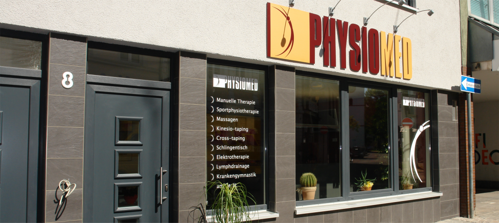 Gebäude-Beschriftung und Schaufenstergestaltung PhysioMed